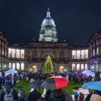 Staff and students gather at the Old College Quadrangle for the official lighting of the Christmas Tree