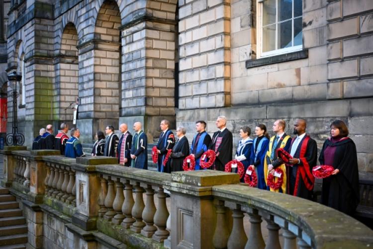 Wreath Bearers line up at the War Memorial in Old College