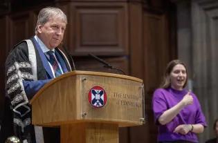 Professor Sir Peter Mathieson speaking at the Principal's Welcome Ceremony in 2024